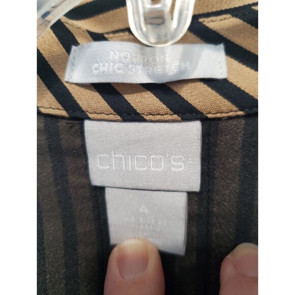 Chico's No Iron Chic Stretch Cotton Blend Brown Striped Button-Up Tunic 4 (XXL) - Picture 3 of 6